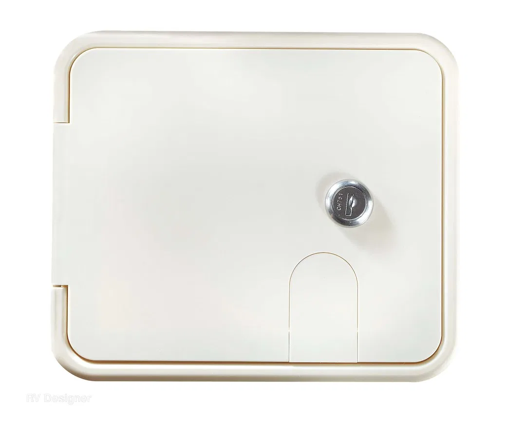 B150 – RV DESIGNER Electrical Cord Hatch, For Use With Up To 50 Amp Cords Rectangular 7.6 Inch x 6.5 Inch x 2 Inch Ov...